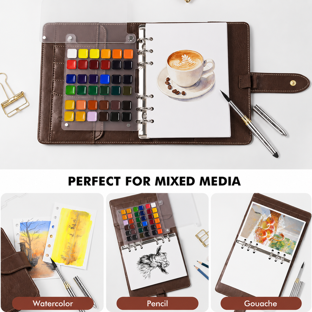 Aquarell-Reiseskizzenbuch mit Pinsel und Farbschale -    Zorenza