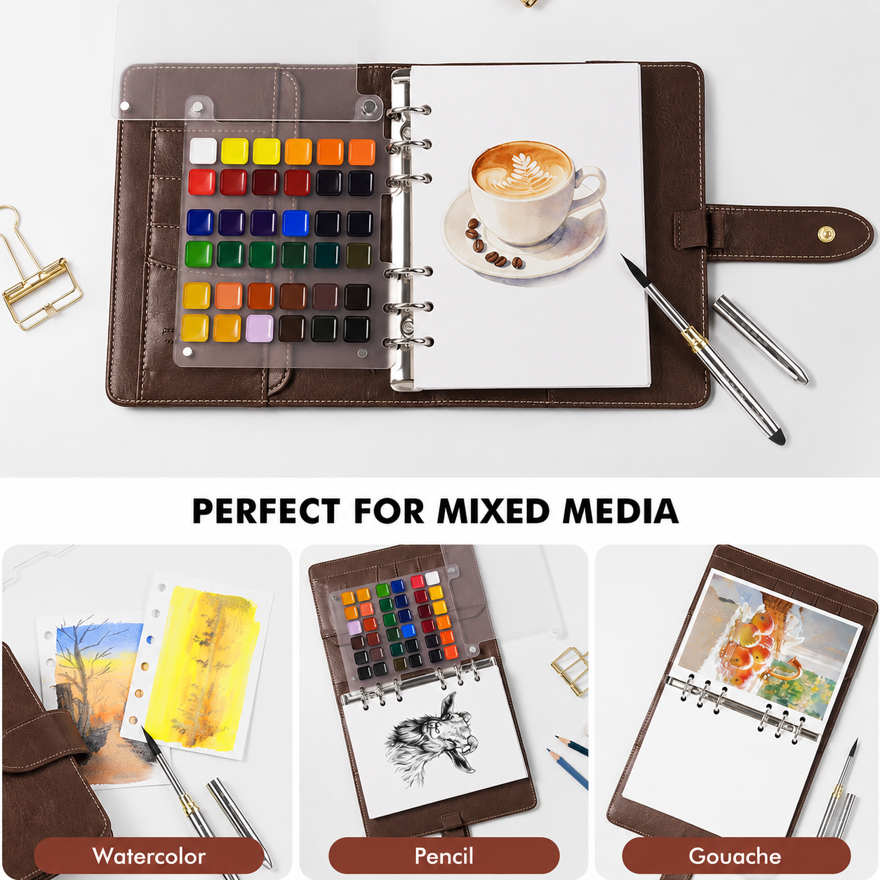Aquarell-Reiseskizzenbuch mit Pinsel und Farbschale -    Zorenza