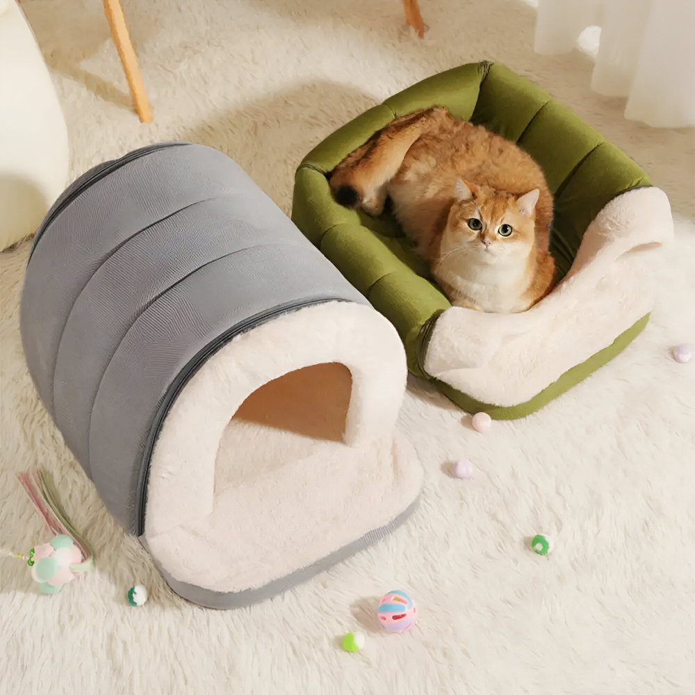 Hundebett Höhle 2-in-1 – Wandelbares Angstlösungs-Haustiernest - Zorenza