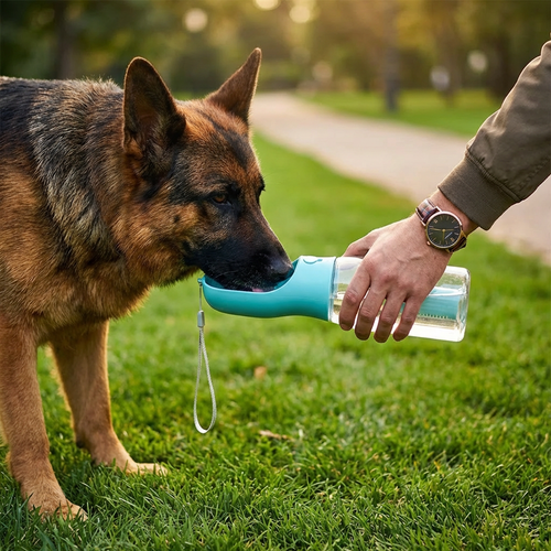 3-in-1 Hunde-Trinkflasche mit Futterbehälter und Beutelspender -    Zorenza