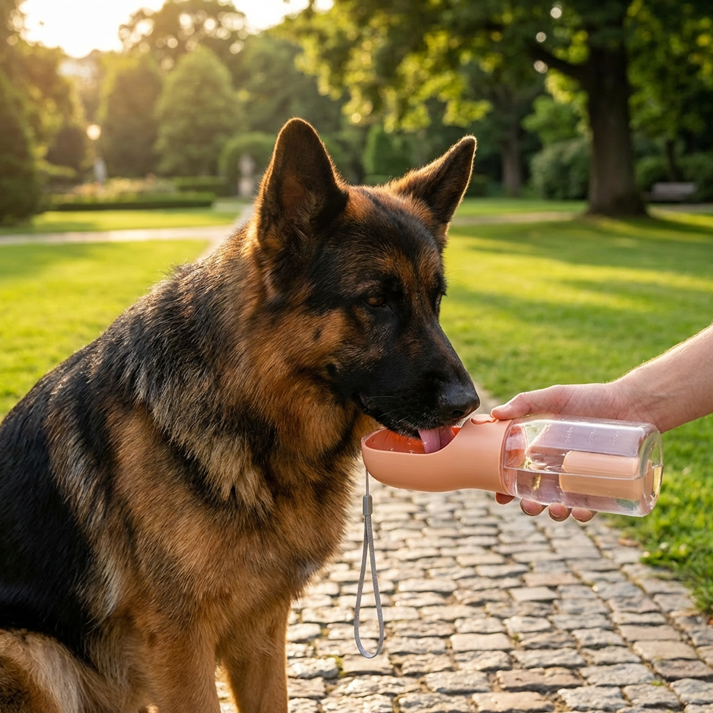 3-in-1 Hunde-Trinkflasche mit Futterbehälter und Beutelspender -    Zorenza