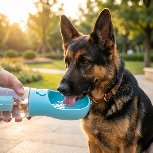3-in-1 Hunde-Trinkflasche mit Futterbehälter und Beutelspender -    Zorenza