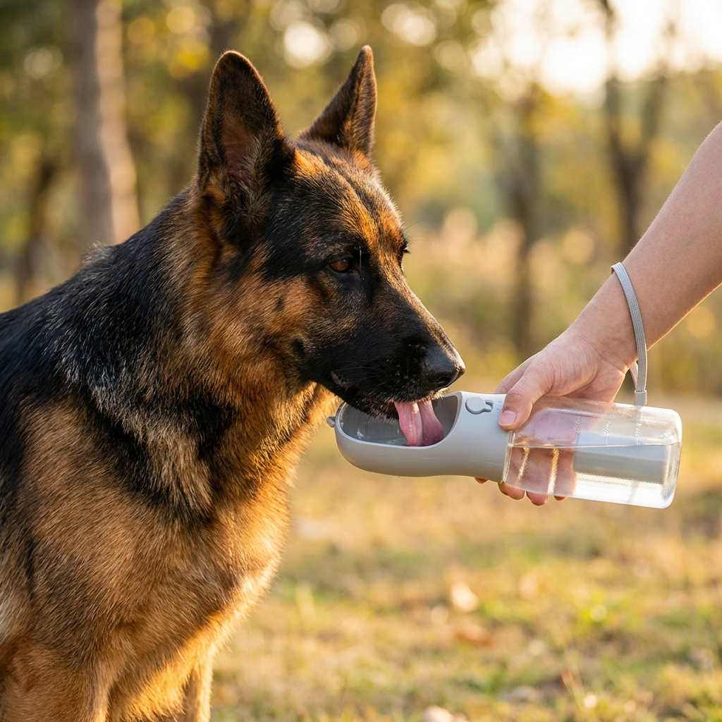 Hunde Trinkflasche 3-in-1 mit Futterbehälter und Abfallbeutel -    Zorenza