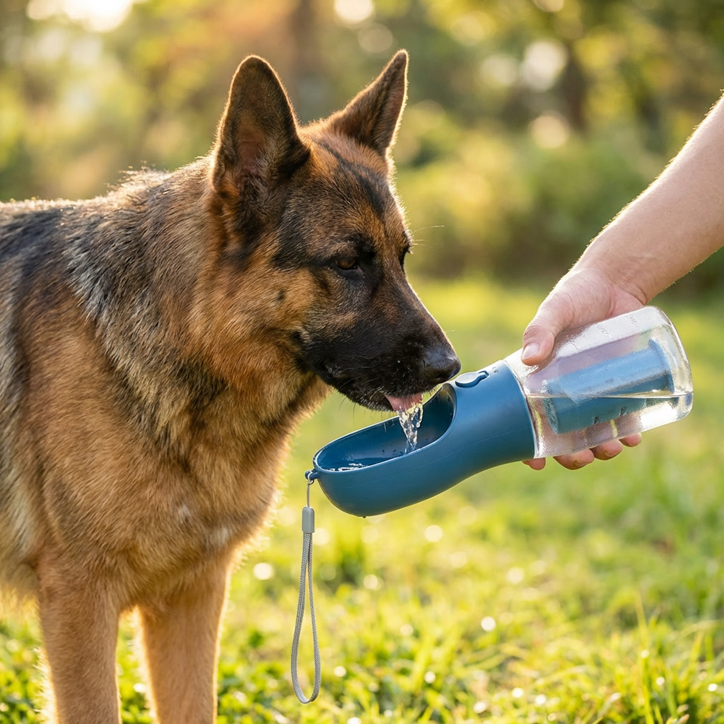 3-in-1 Hunde-Trinkflasche mit Futterbehälter und Beutelspender -    Zorenza