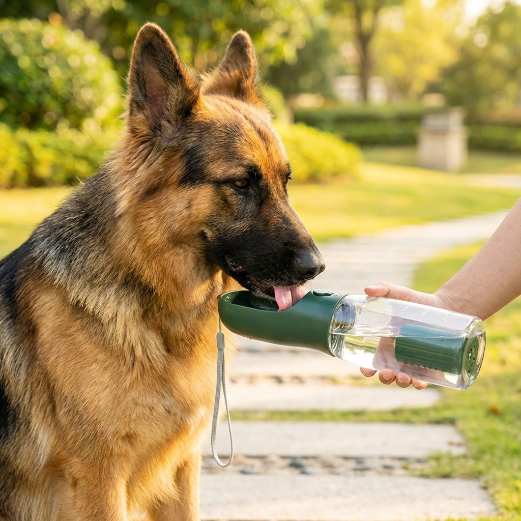 3-in-1 Hunde-Trinkflasche mit Futterbehälter und Beutelspender -    Zorenza