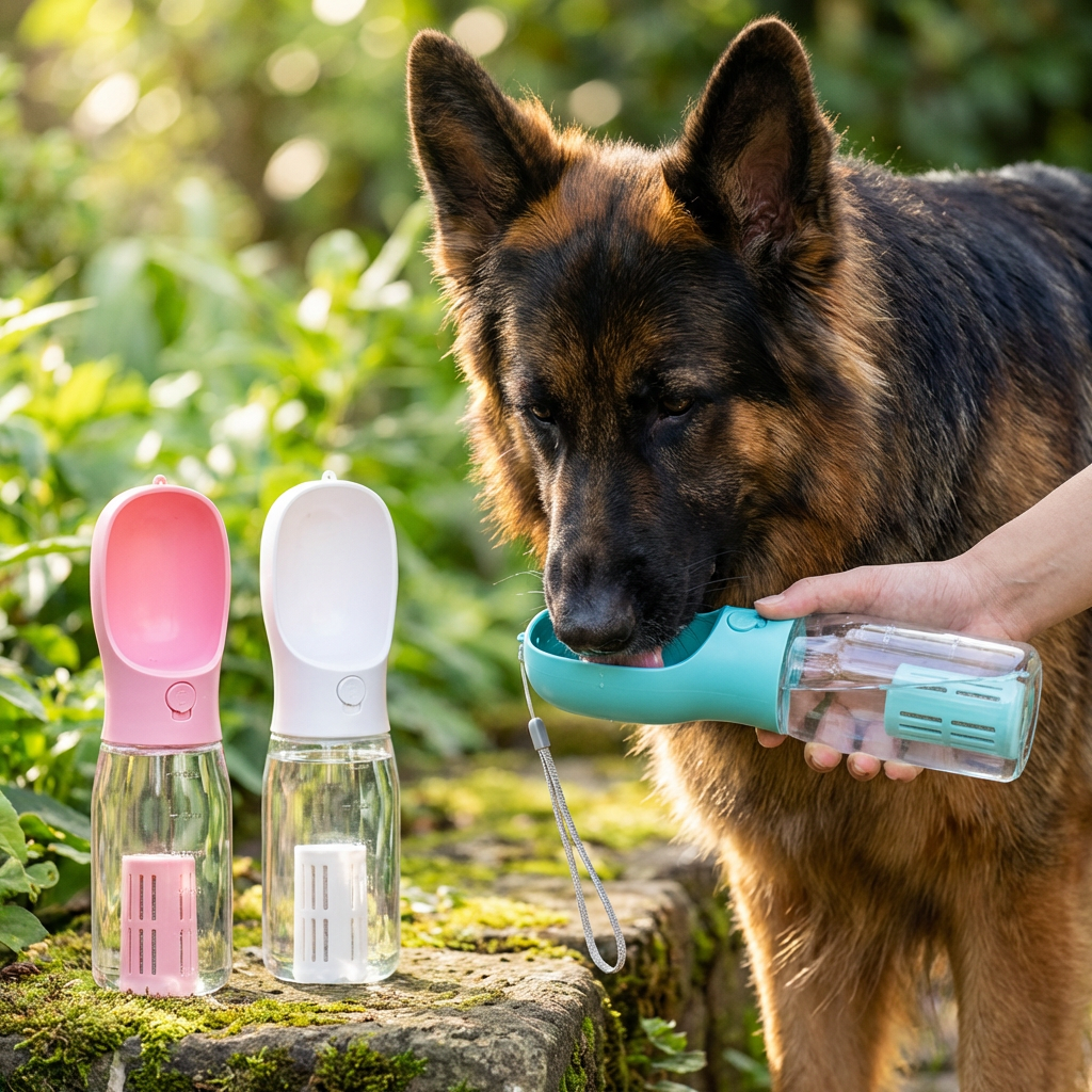 Hunde Trinkflasche 3-in-1 mit Futterbehälter und Abfallbeutel -    Zorenza