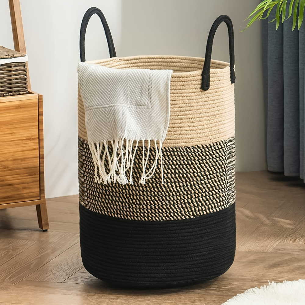 Wäschekorb Baumwolle 58L – Extra hoher 50cm Korb mit Griffen