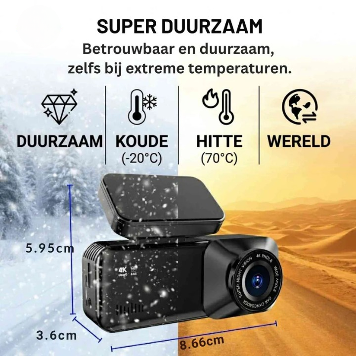 Dashcam 4K mit WiFi und GPS – Dual-Lens-Überwachung -    Zorenza