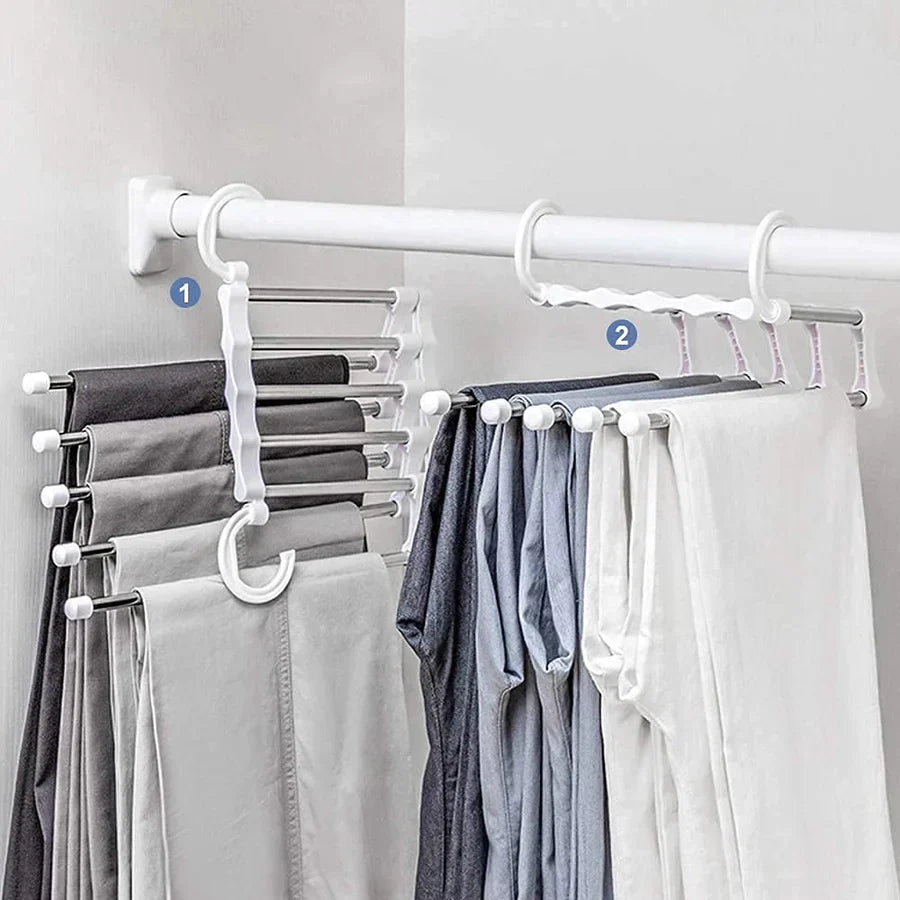 Edelstahl 5-in-1 Kleiderbügel Platzsparend - Faltbar & Rostfrei | Weiß/Schwarz