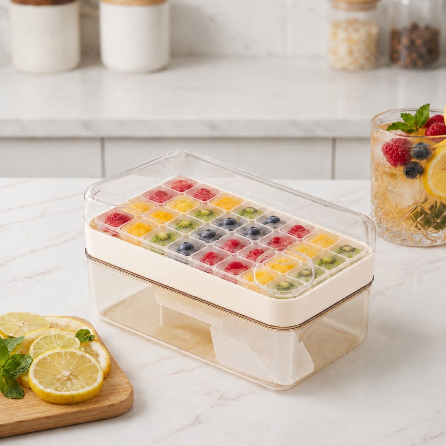 Eiswürfelform mit Deckel und Behälter – 32 Würfel -    Zorenza