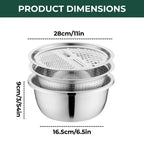Edelstahl-Schüssel-Set mit Reibe und Sieb – 3 in 1 Zorenza