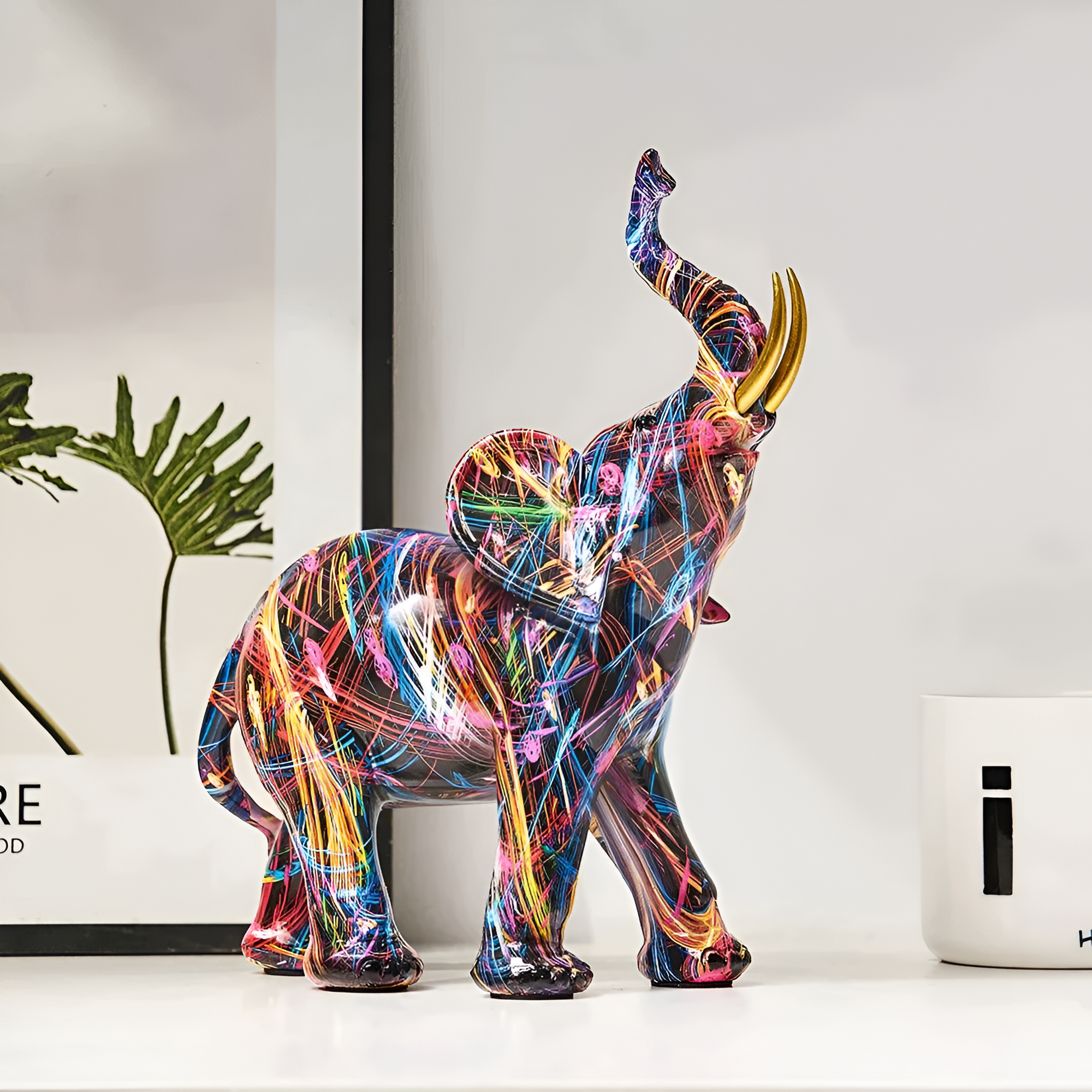 Elefantenstatue abstrakt mehrfarbig – Kunstwerk Harzcm -    Zorenza