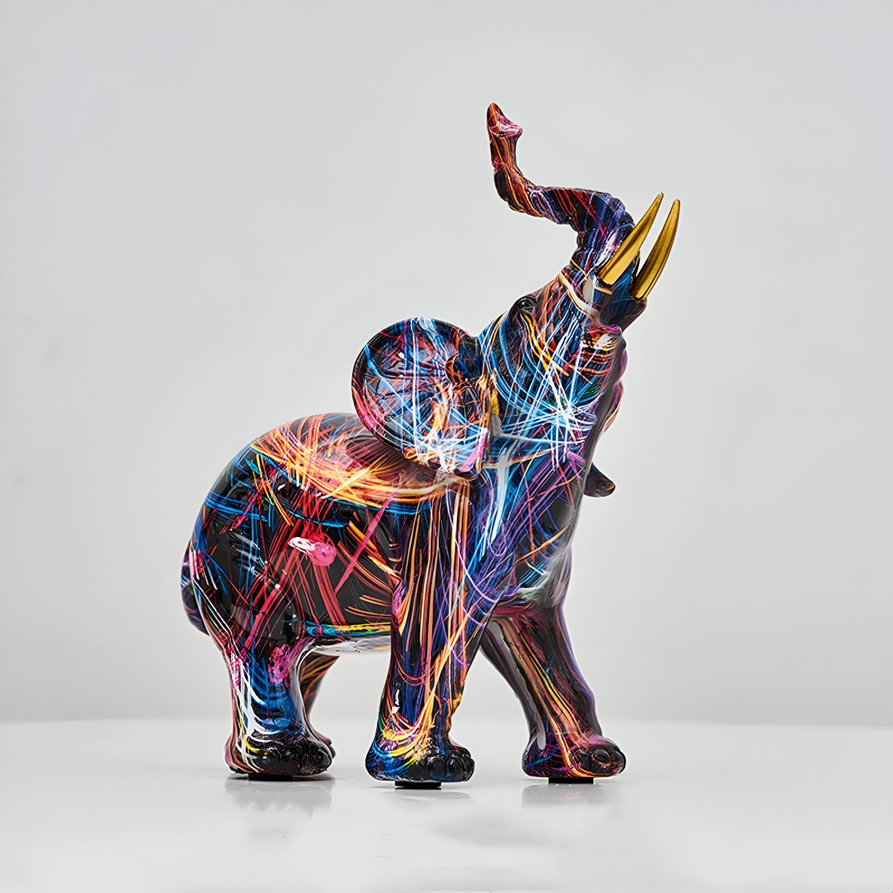 Elefantenstatue abstrakt mehrfarbig – Kunstwerk Harzcm -    Zorenza