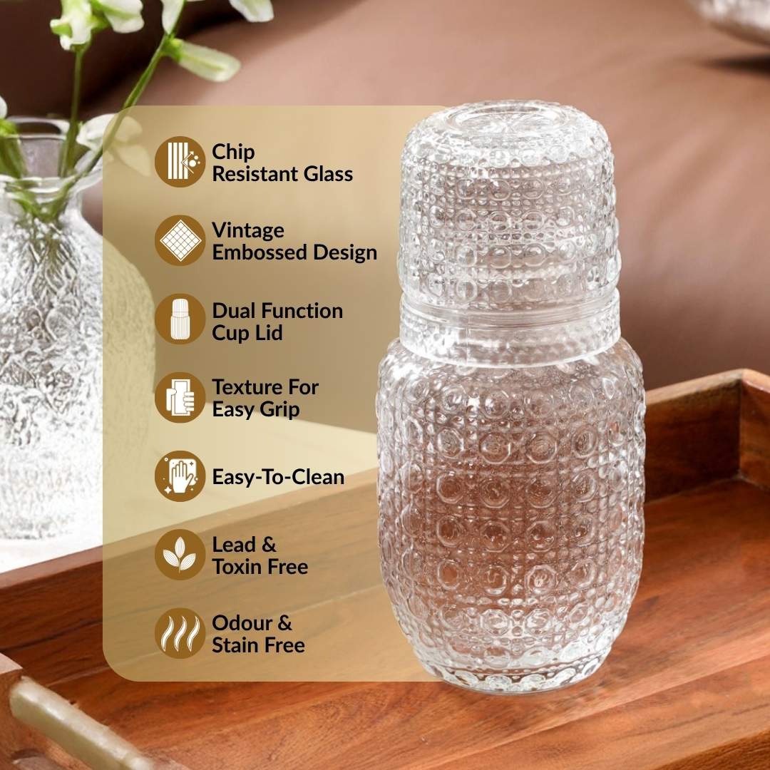 Karaffe mit Glas Set – Nachttisch Wasserkaraffe mit Deckel -    Zorenza