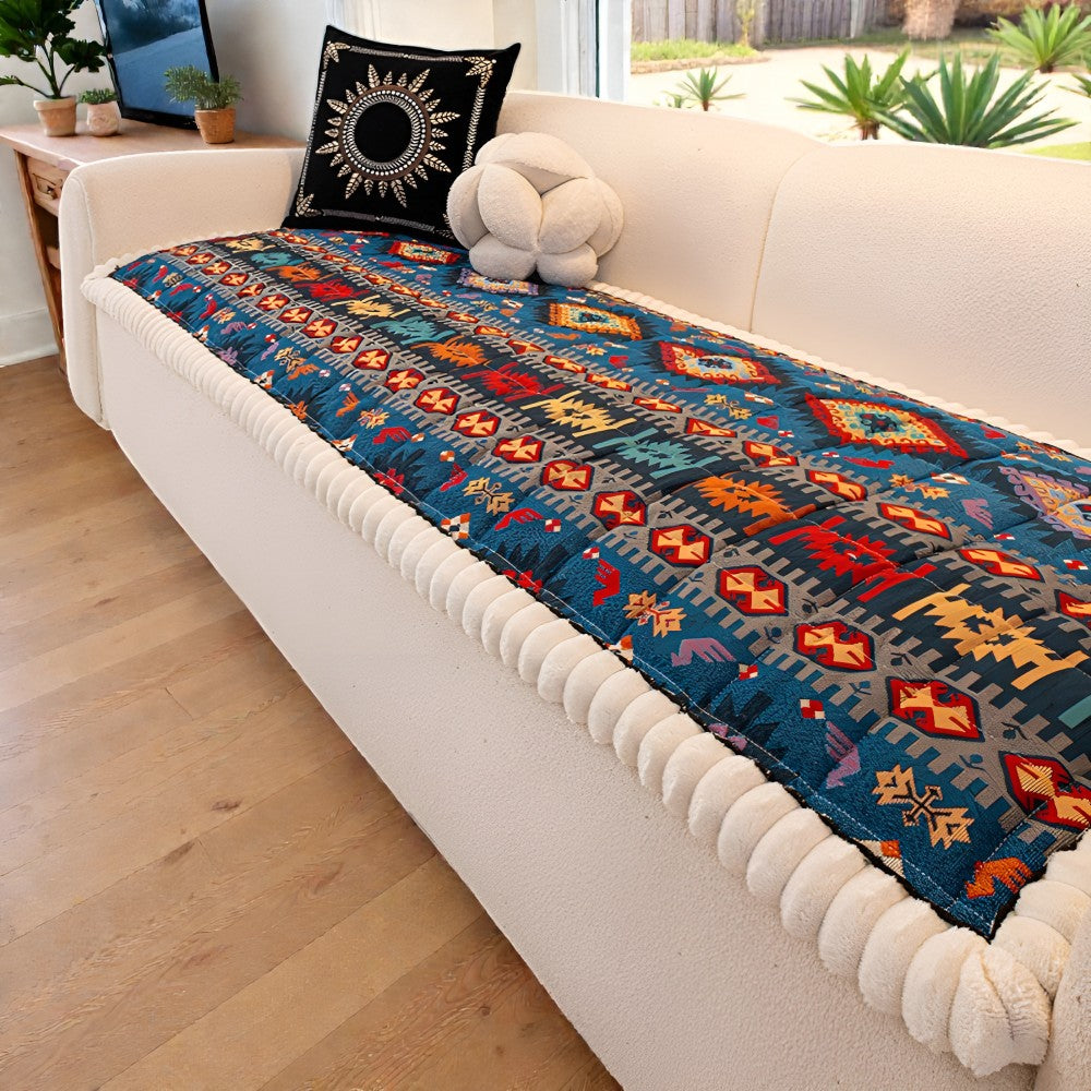 Quilted Sofa Cover Ethnic Pattern – Non-Slip Bottom | Microfiber