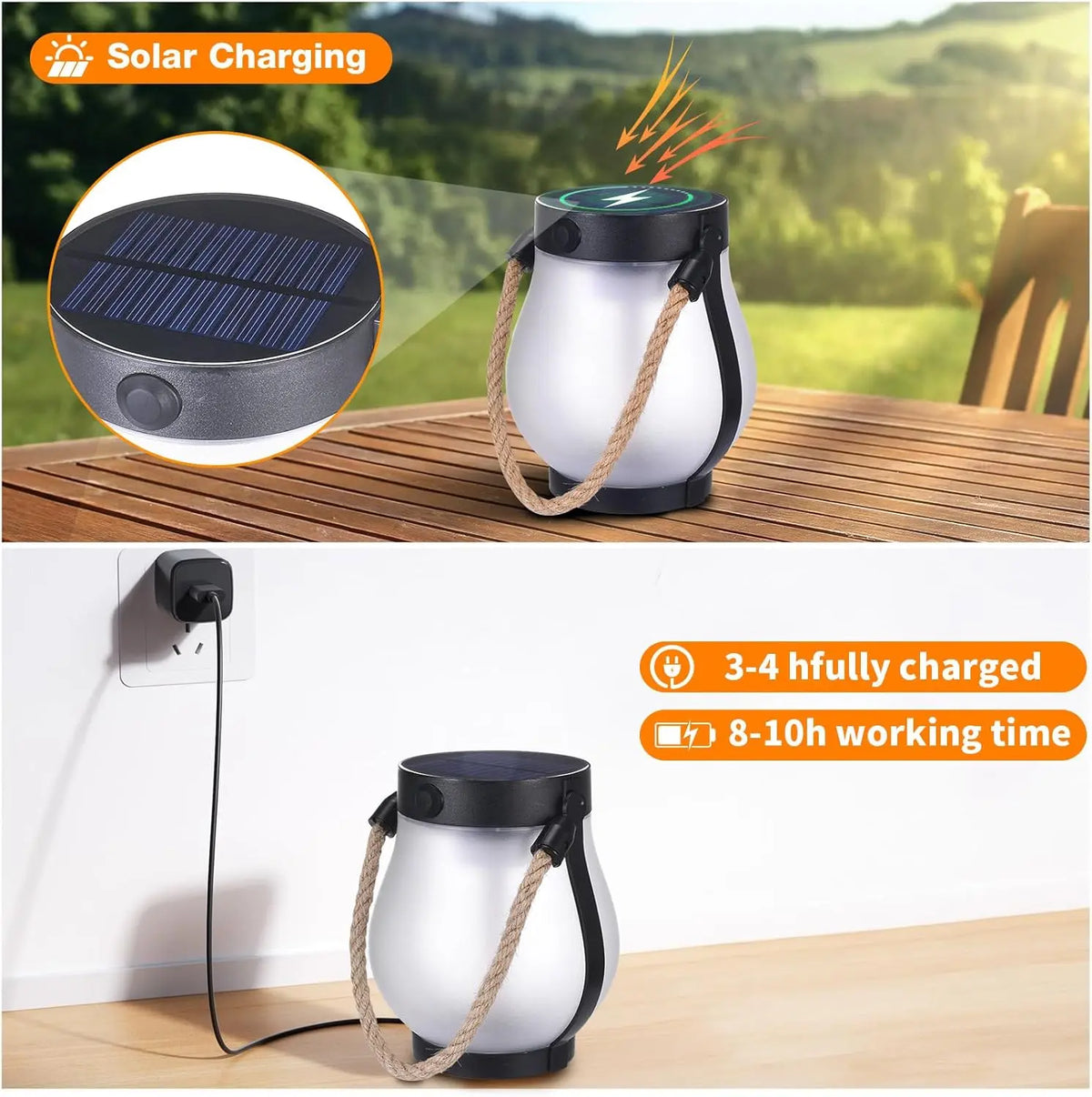 Solar Flame Lantern – Flickering LED Light | No Fire | USB Backup
