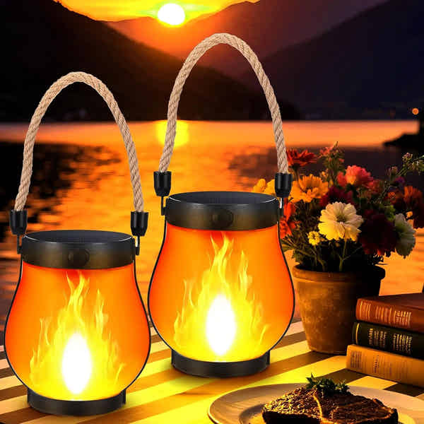 Solarlaterne Für Draußen – Wasserdichte Flammenlaterne Mit Flackerndem LED-Effekt, Wetterfest, Für Garten, Terrasse, Hof & Party (