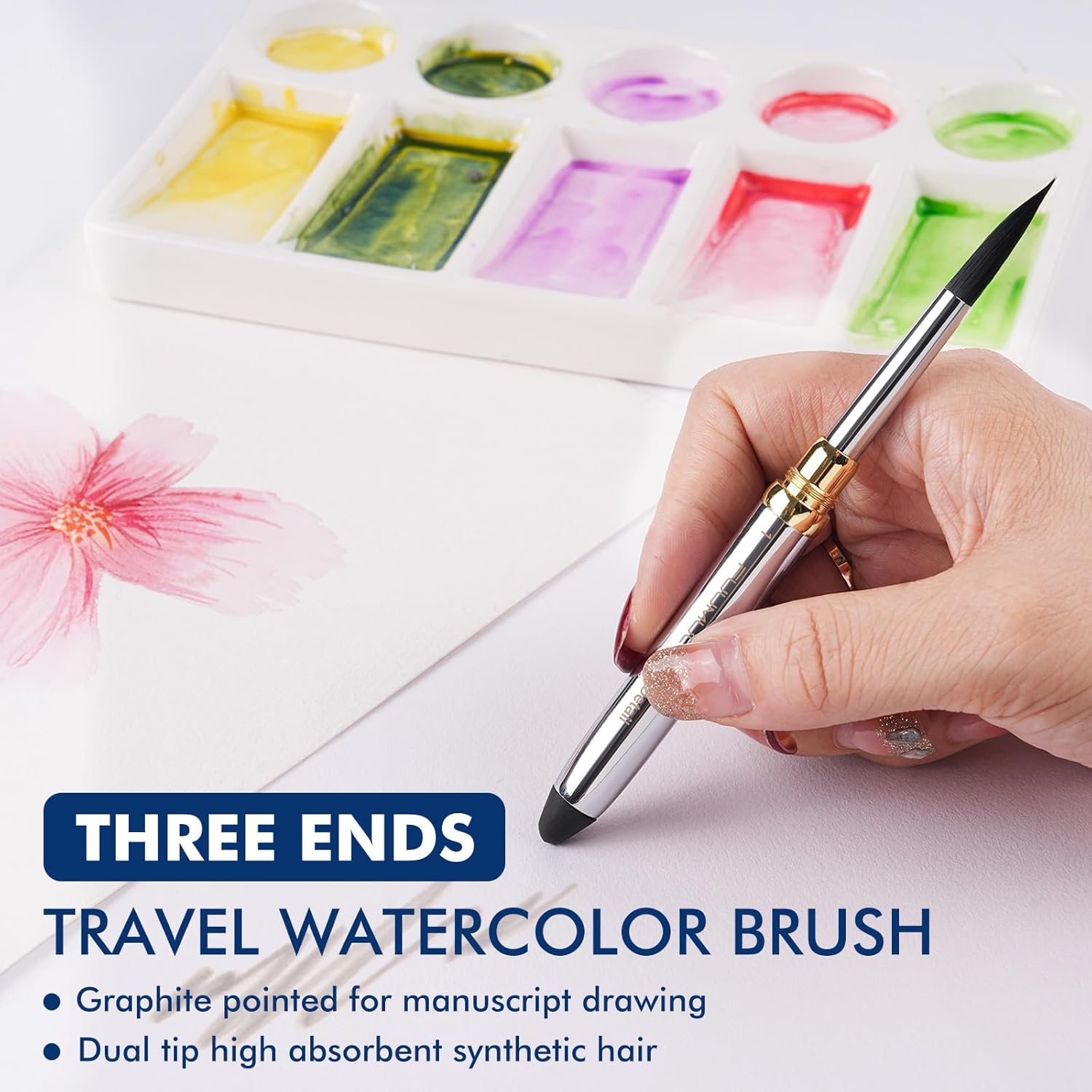 Aquarell-Reiseskizzenbuch mit Pinsel und Farbschale -    Zorenza