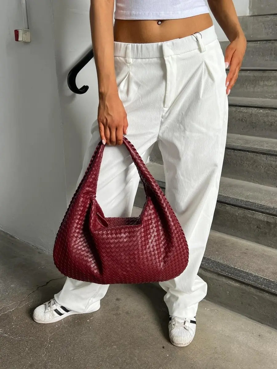 Geflochtene Leder-Hobo-Bag mit Reißverschluss Zorenza
