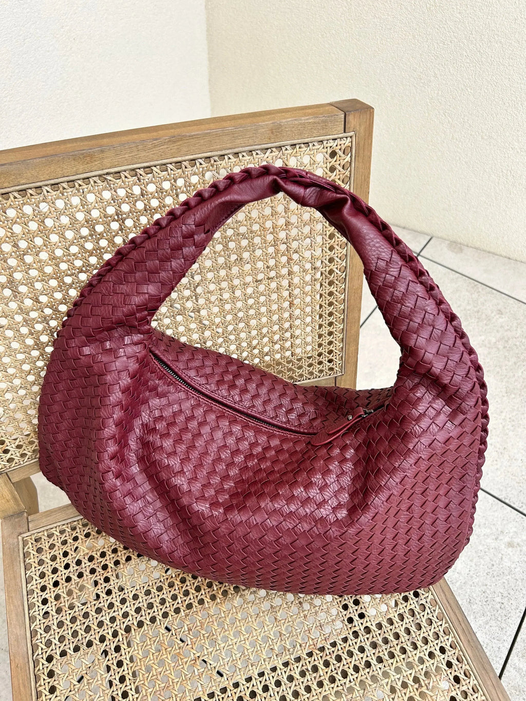 Geflochtene Leder-Hobo-Bag mit Reißverschluss Zorenza