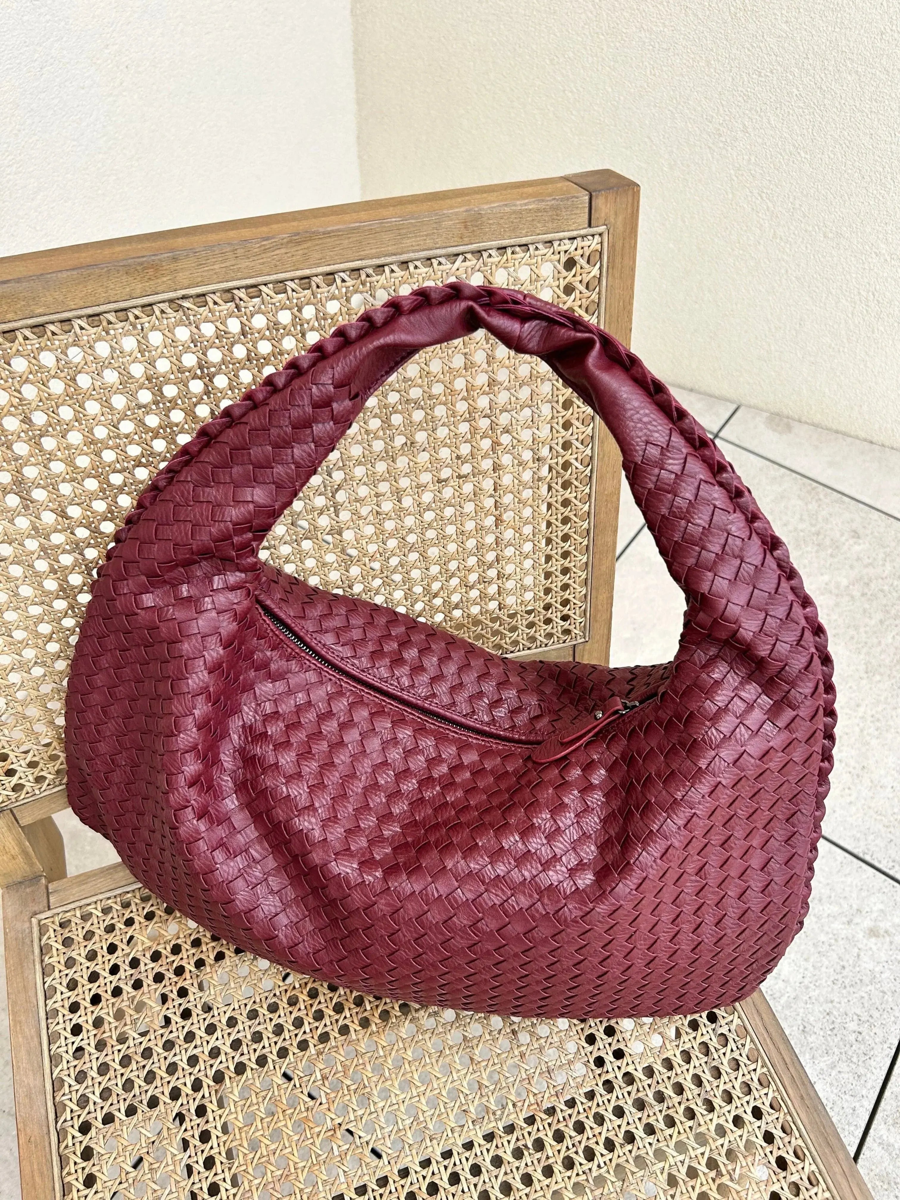 Geflochtene Leder-Hobo-Bag mit Reißverschluss Zorenza