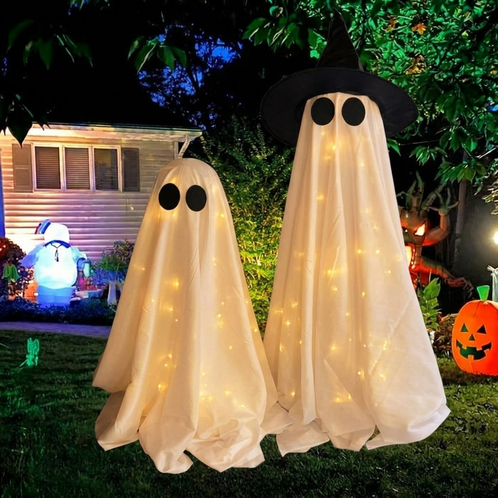 Leuchtender Geist mit Hexenhut – Halloween-Dekoration -    Zorenza