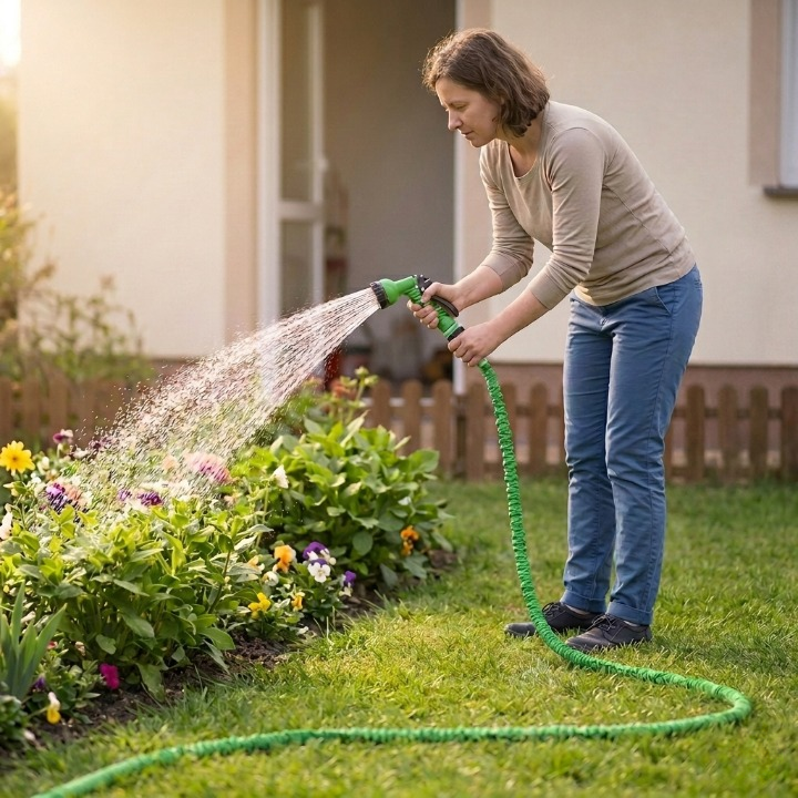 3-fach dehnbarer Gartenschlauch 7,5–60 m mit 7-Funktions-Sprühpistole -    Zorenza