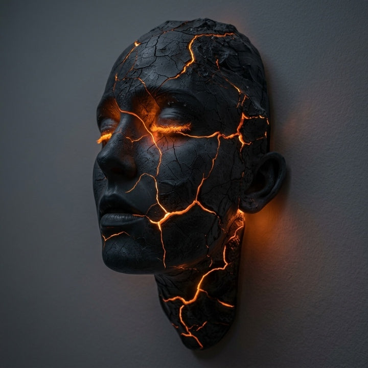 Wandleuchte Gesichts-Skulptur mit LED-beleuchteten Rissen -    Zorenza