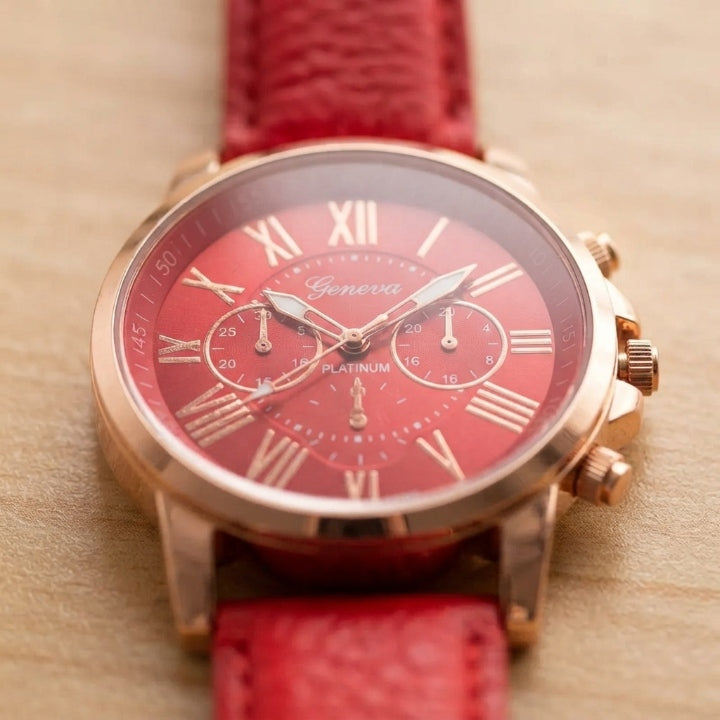Damenuhr mit römischen Ziffern und Lederarmband, 42 mm, Datumsanzeige -    Zorenza