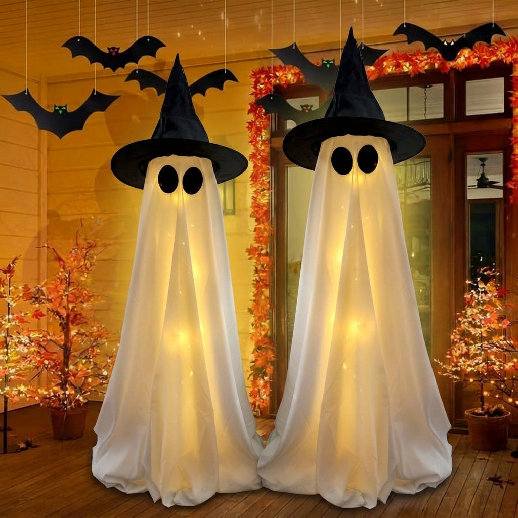 Leuchtender Geist mit Hexenhut – Halloween-Dekoration -    Zorenza