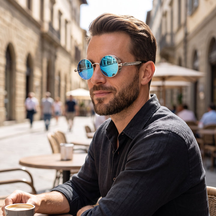 Runde Steampunk-Sonnenbrille mit Seitenschutz -    Zorenza