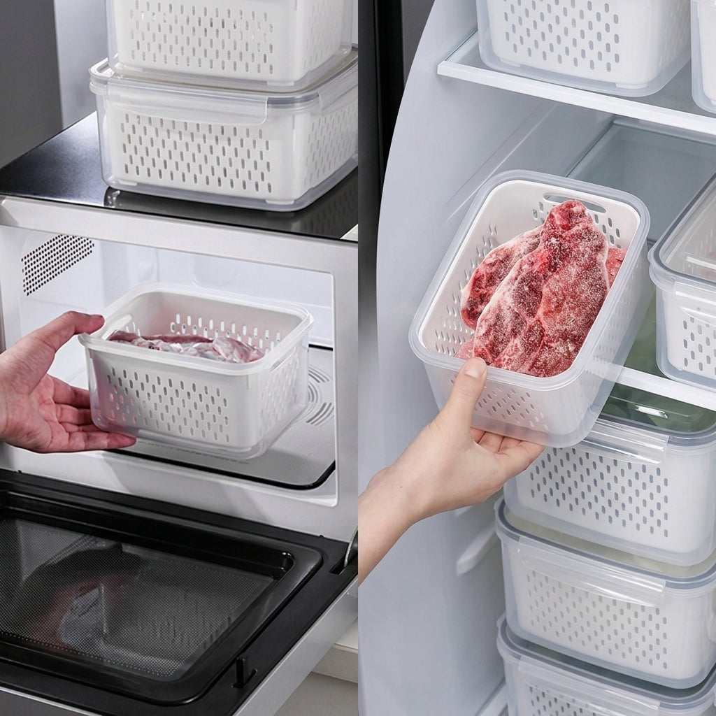 Frischhaltebox 2-in-1 mit Abtropfsieb Set -    Zorenza