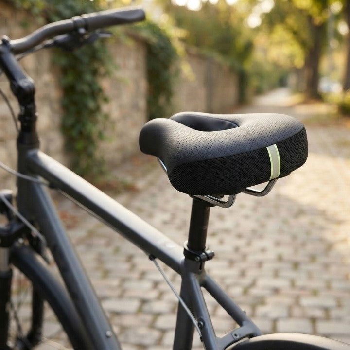 Sillín de bicicleta sin nariz ergonómico 20x18 cm – Acolchado de espuma con amortiguación de muelles para bicicleta de montaña, ciudad y trekking 440g – Zorenza