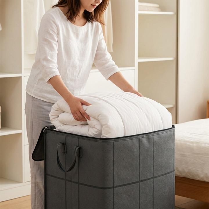 Aufbewahrungstasche Bettwaren Medium Large XL Faltbar Doppel-Reißverschluss Dunkelgrau – Zorenza