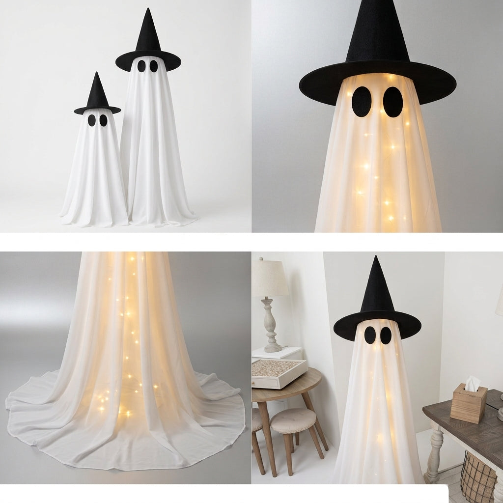 Leuchtender Geist mit Hexenhut – Halloween-Dekoration -    Zorenza