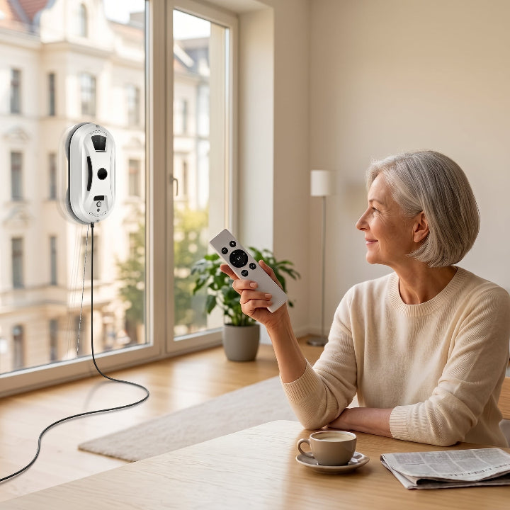Fensterputzroboter 2800 Pa mit Notstrom-Akku, Sicherheitsseil und Fernbedienung -    Zorenza