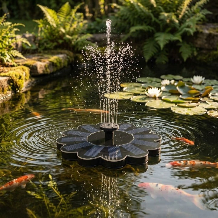 Kabellose Solar-Wasserfontäne – 5 Düsen, schwimmend, bis 95 cm Höhe -    Zorenza