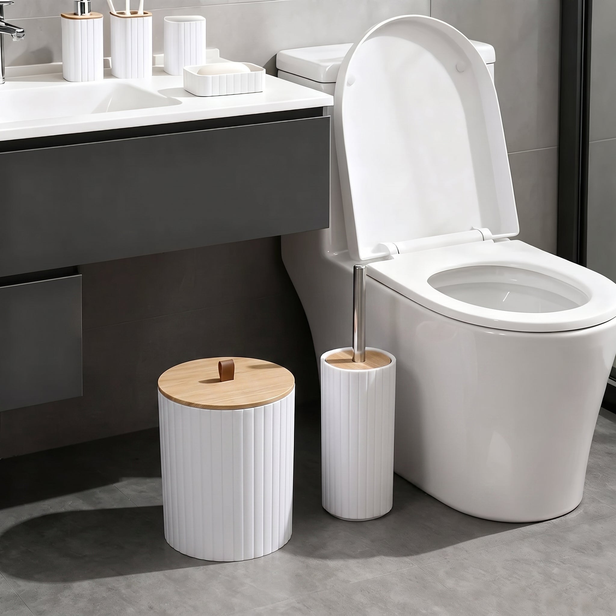 Badezimmer-Set – 6-teilig mit Bambus-Akzenten -    Zorenza