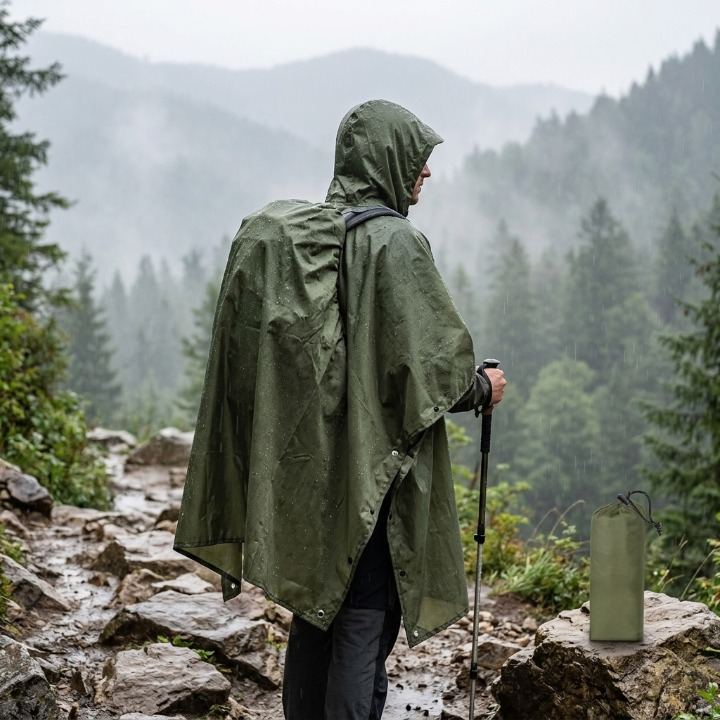 3-in-1 Waterproof Rain Poncho 220x140 cm | Outdoor Weather Protection | Poncho Tarp Sleeping Bag Cover