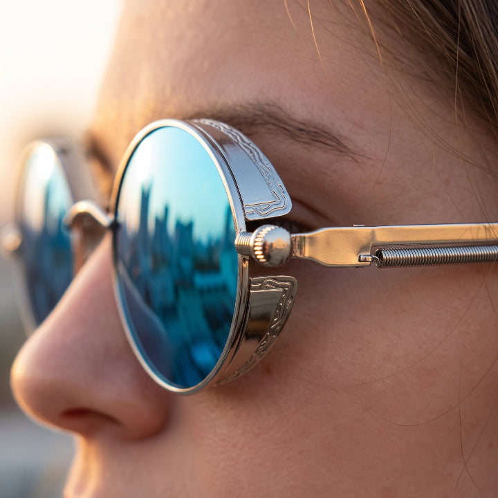 Runde Steampunk-Sonnenbrille mit Seitenschutz -    Zorenza