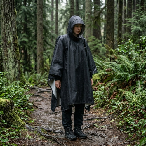 3-in-1 Regenponcho wasserdicht mit Kapuze — Poncho, Tarp & Schlafsackschutz -    Zorenza