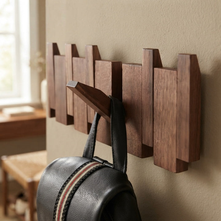 Wandgarderobe Massivholz, Klaviertasten-Design, 3 Farbtöne, 4/6/8 Haken -    Zorenza