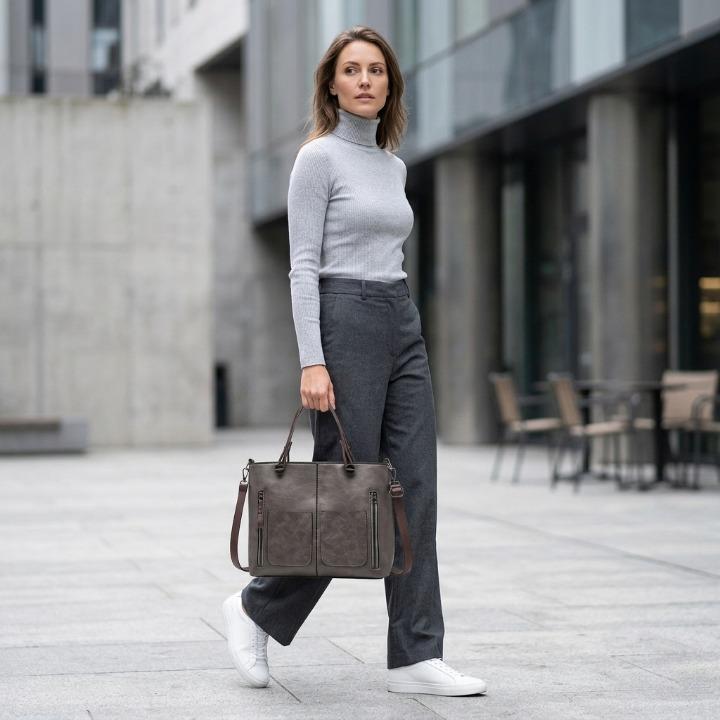 Lederhandtasche mit Fronttaschen — Elegant & Vielseitig Tragbar -    Zorenza