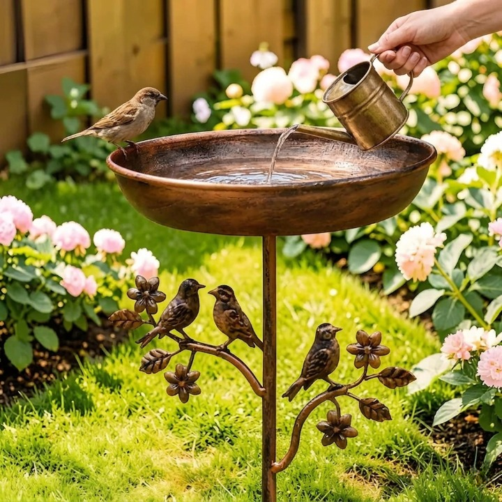 Gartenvogeltränke am Metallspieß – Vintage Kupfer-Optik -    Zorenza
