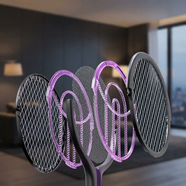 Elektrische Fliegenklatsche mit drehbarem Kopf, USB-wiederaufladbar, 5-lagiges Sicherheitsnetz -    Zorenza