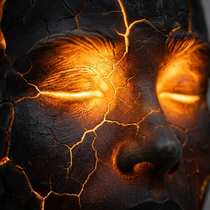 Wandleuchte Gesichts-Skulptur mit LED-beleuchteten Rissen -    Zorenza
