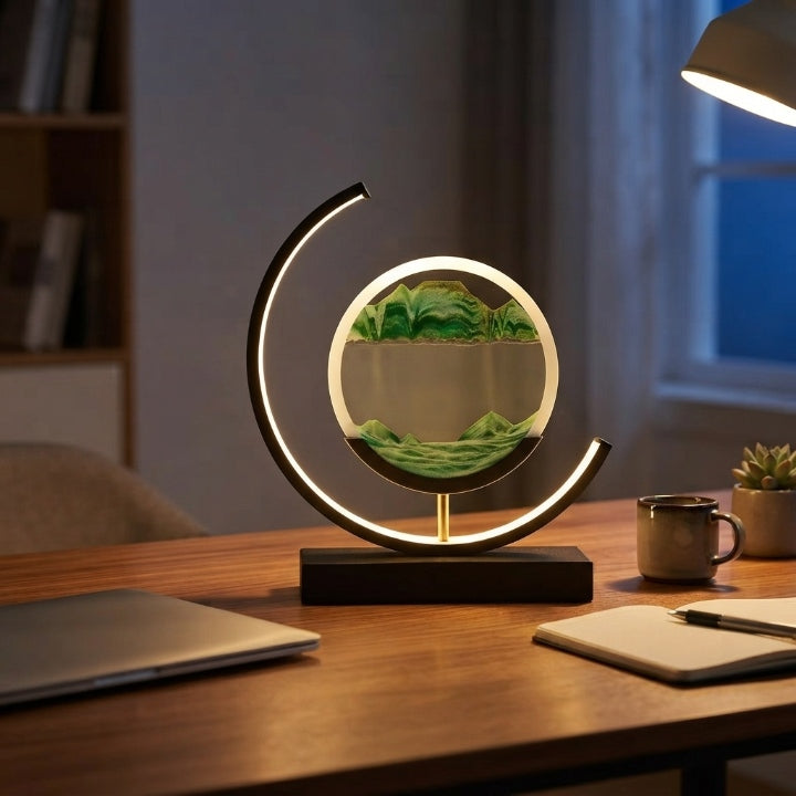 Sandbild-Lampe mit LED-Ring, Touch- & Fernbedienung, 18 × 27 cm -    Zorenza