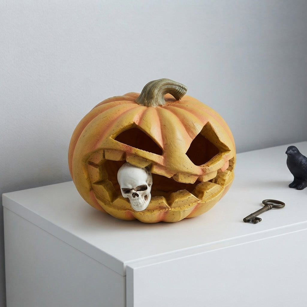 Halloween Kürbis Deko mit Totenschädel aus Harz -    Zorenza