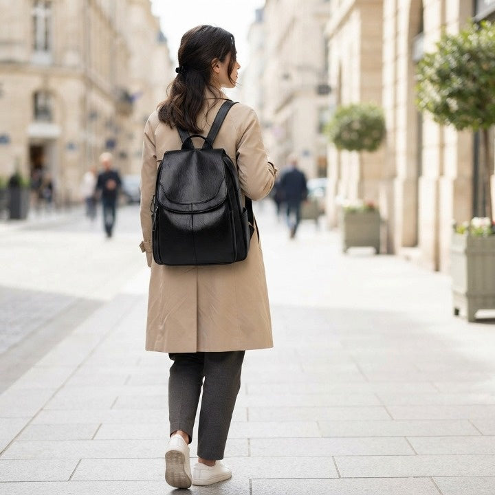 Anti-Diebstahl-Rucksack für Damen – Geprägtes PU-Leder mit verstecktem Reißverschluss -    Zorenza