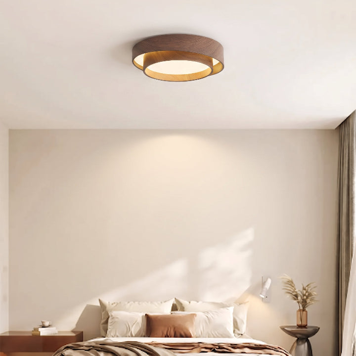 Holz-Deckenleuchte mit integrierter LED – Warmer Walnusston -    Zorenza